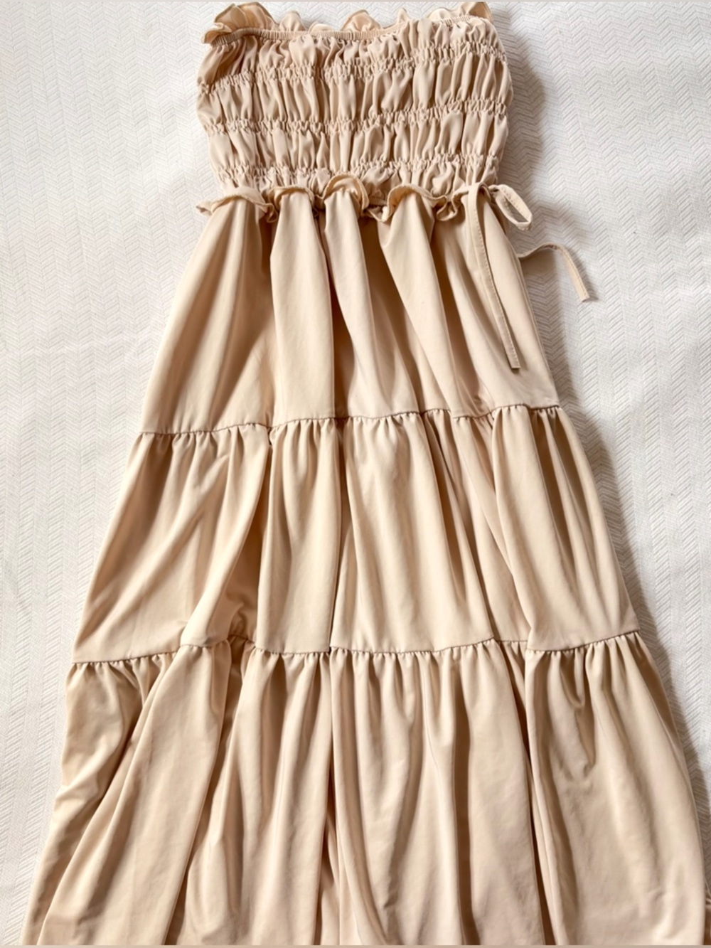 Tiered Drawstring dress in Beige